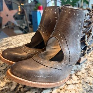 Freebird Dark Brown Studded Ankle Booties